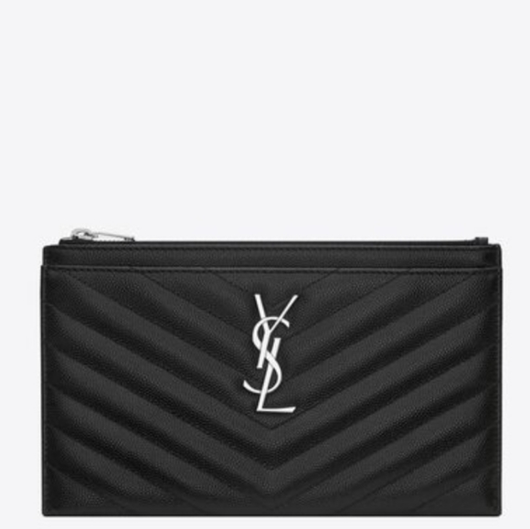 BRAND NEW! YSL CASSANDRE SAINT LAURENT MATELASSÉ ZIPPED POUCH IN GRAIN DE POUDRE - Picture 7 of 16